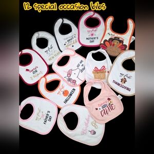 *0649 lot of 12 special occasions bibs never used Christmas new year b-day...
